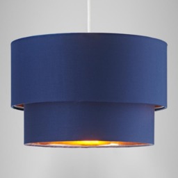 Happy Homewares Modern 2 Tier Midnight Blue Cotton Pendant Shade with Copper Inner - Size: 20 x 30 x 30cm - Wilko - thumbnail 6