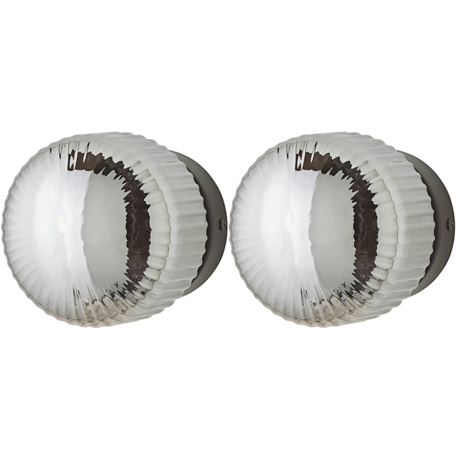 ValueLights Calpe Ribbed Smoked Shade Brushed Matte Black Flush Wall Light with Bulb 2 Pack - Size: 12 x 12 x 10.5cm - Wilko - image 1
