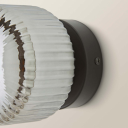 ValueLights Calpe Ribbed Smoked Shade Brushed Matte Black Flush Wall Light with Bulb 2 Pack - Size: 12 x 12 x 10.5cm - Wilko - thumbnail 5