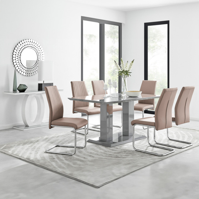 Furniturebox Molini Fontana 6 Seater Dining Set Grey Gloss Cappuccino and Chrome - Brown - Wilko - image 1