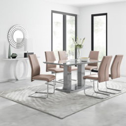 Furniturebox Molini Fontana 6 Seater Dining Set Grey Gloss Cappuccino and Chrome - Brown - Wilko - thumbnail 1