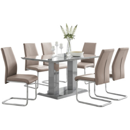 Furniturebox Molini Fontana 6 Seater Dining Set Grey Gloss Cappuccino and Chrome - Brown - Wilko - thumbnail 3