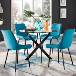 Furniturebox Arona Cesano 4 Seater Round Dining Set Blue and Black - Wilko - thumbnail 1
