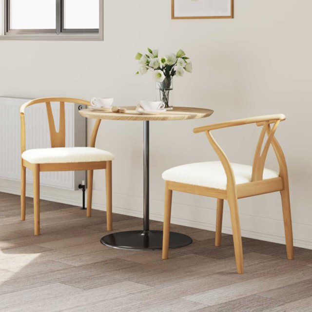 vidaXL Set of 2 Natural and White Rubberwood Curved Vintage Dining Chairs - Brown - Wilko - image 1