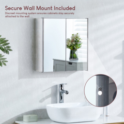 Bath Vida Tiano Steel 2 Door Mirror Bathroom Cabinet - Size: 45 x 45 x 13cm - Wilko - thumbnail 7