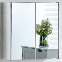 Bath Vida Tiano Steel 2 Door Mirror Bathroom Cabinet - Size: 45 x 45 x 13cm - Wilko - thumbnail 1