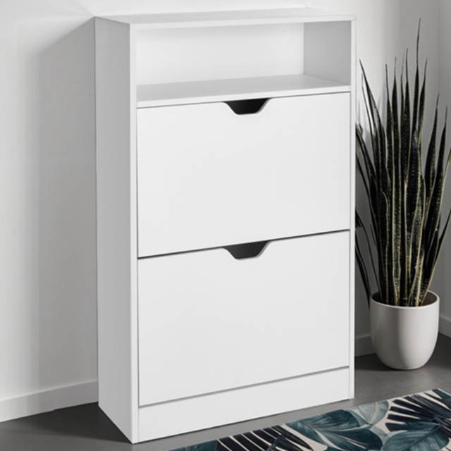 Tectake Calea 2 Compartment White Shoe Cabinet - Size: 102 x 60 x 24cm - Wilko - image 1