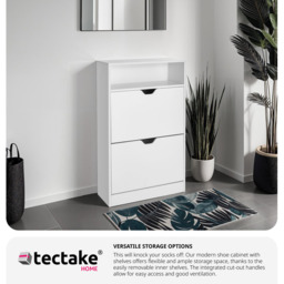 Tectake Calea 2 Compartment White Shoe Cabinet - Size: 102 x 60 x 24cm - Wilko - thumbnail 6