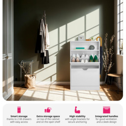 Tectake Calea 2 Compartment White Shoe Cabinet - Size: 102 x 60 x 24cm - Wilko - thumbnail 4