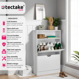 Tectake Calea 2 Compartment White Shoe Cabinet - Size: 102 x 60 x 24cm - Wilko - thumbnail 5