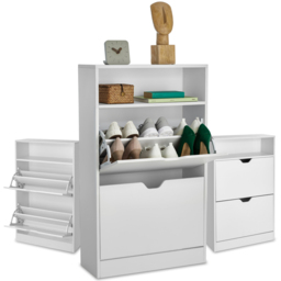 Tectake Calea 2 Compartment White Shoe Cabinet - Size: 102 x 60 x 24cm - Wilko - thumbnail 3