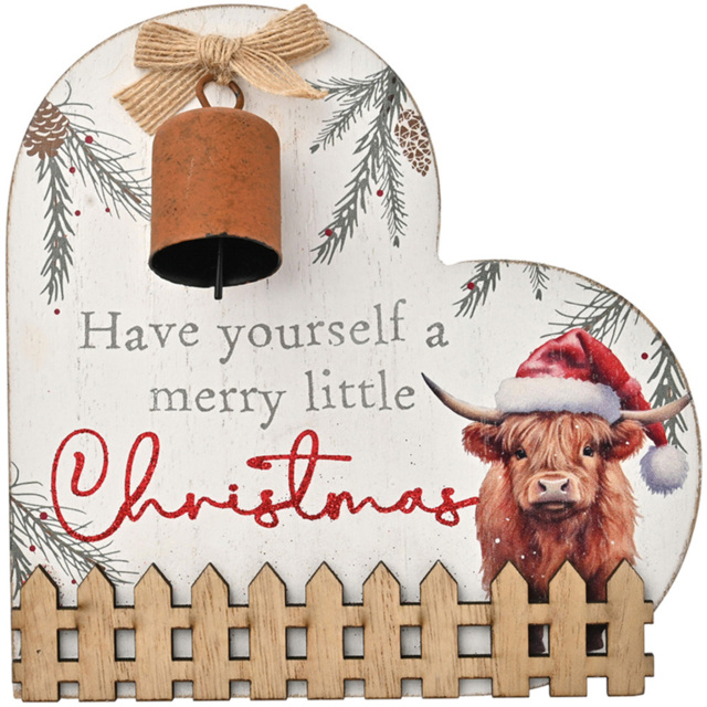 The Seasonal Gift Co. Highland Cow Heart Plaque - Size: 15 x 14.5 x 6cm - White - Wilko - image 1