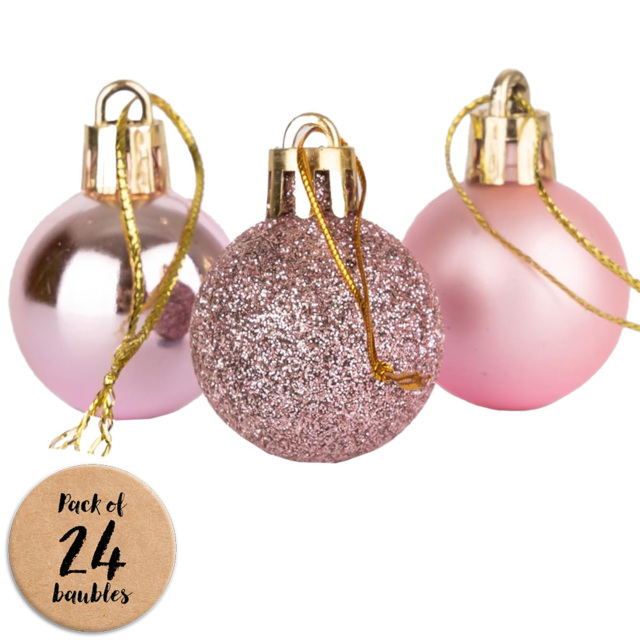 Shatchi 3cm Pale Pink Shatterproof Christmas Baubles 24 Pack - Wilko - image 1