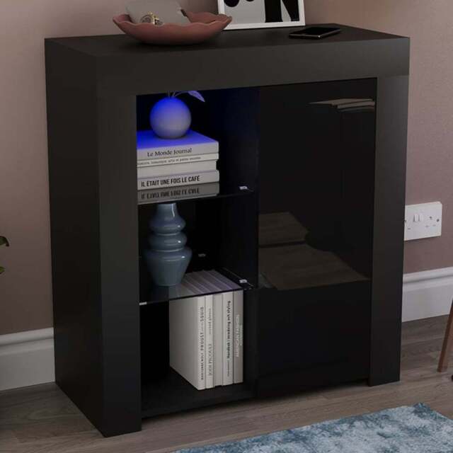 Vida Designs Azura Single Door Black LED Sideboard - Size: 35 x 75 x 83cm - Wilko - image 1