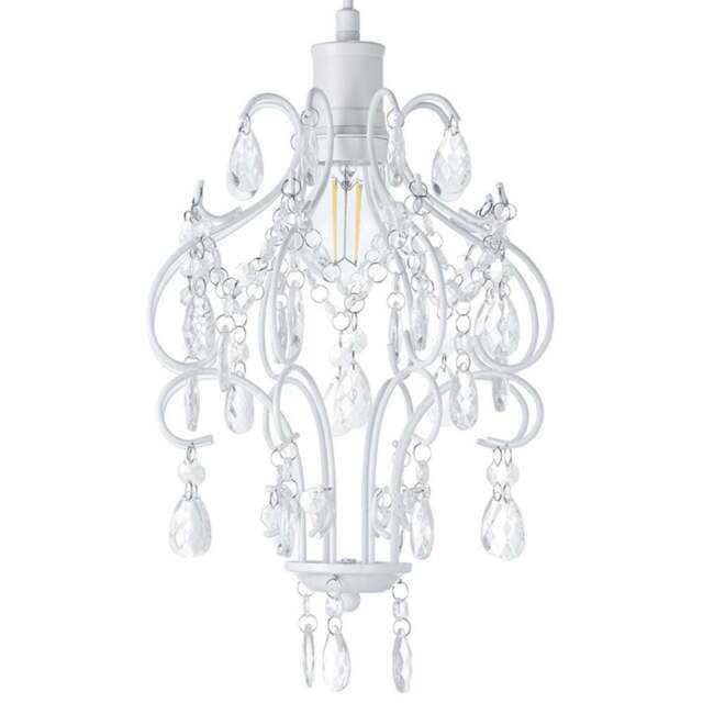 Happy Homewares Matt White Chandelier Style Pendant Shade with Clear Acrylic Droplets - Size: 31 x 24 x 24cm - Wilko - image 1