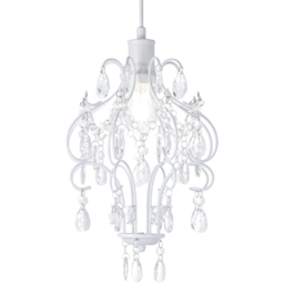 Happy Homewares Matt White Chandelier Style Pendant Shade with Clear Acrylic Droplets - Size: 31 x 24 x 24cm - Wilko - thumbnail 7