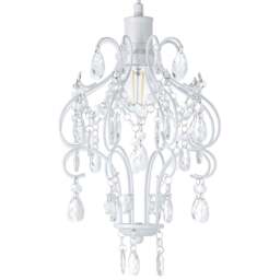 Happy Homewares Matt White Chandelier Style Pendant Shade with Clear Acrylic Droplets - Size: 31 x 24 x 24cm - Wilko
