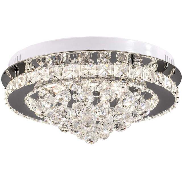 Living and Home Round Crystal Droplet LED Semi Flush Ceiling Light - Size: 18 x 40 x 40cm - Silver - Wilko - image 1