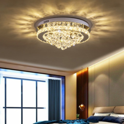 Living and Home Round Crystal Droplet LED Semi Flush Ceiling Light - Size: 18 x 40 x 40cm - Silver - Wilko - thumbnail 4