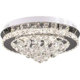 Living and Home Round Crystal Droplet LED Semi Flush Ceiling Light - Size: 18 x 40 x 40cm - Silver - Wilko - thumbnail 1