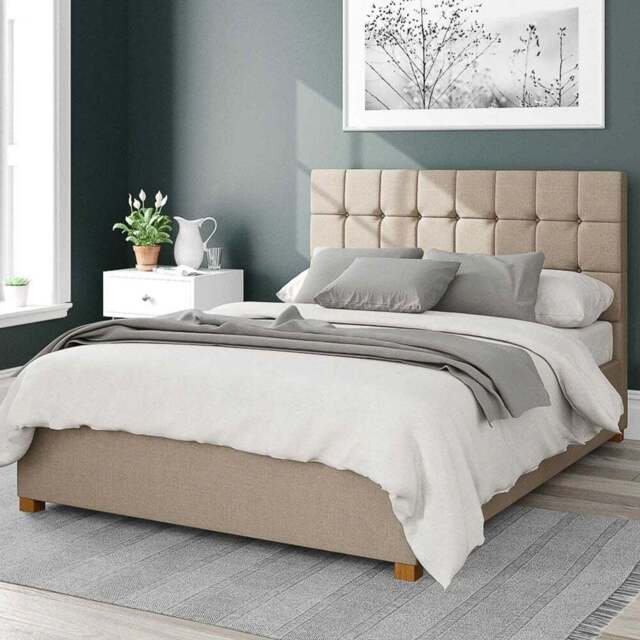 Aspire Sinatra King Size Natural Eire Linen Ottoman Bed - Cream - Aspire Beds - Wilko - image 1