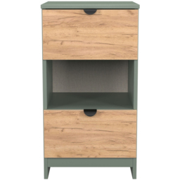 Crowndale Bora 2 Drawer Single Shelf Gold Oak and Reed Green Bedside Cabinet - Wilko - thumbnail 3