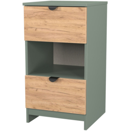 Crowndale Bora 2 Drawer Single Shelf Gold Oak and Reed Green Bedside Cabinet - Wilko - thumbnail 5