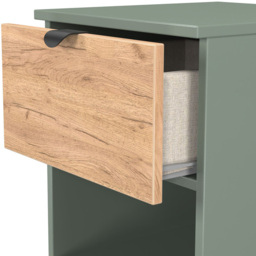 Crowndale Bora 2 Drawer Single Shelf Gold Oak and Reed Green Bedside Cabinet - Wilko - thumbnail 6