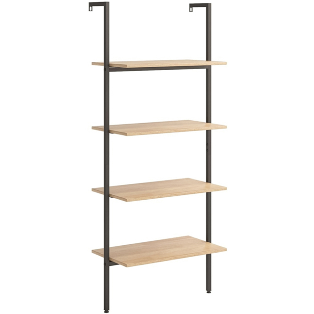 vidaXL 4-Tier Light Brown and Black Leaning Shelf - Size: 225 x 42.5 x 30cm - Wilko - image 1