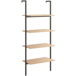 vidaXL 4-Tier Light Brown and Black Leaning Shelf - Size: 225 x 42.5 x 30cm - Wilko - thumbnail 1