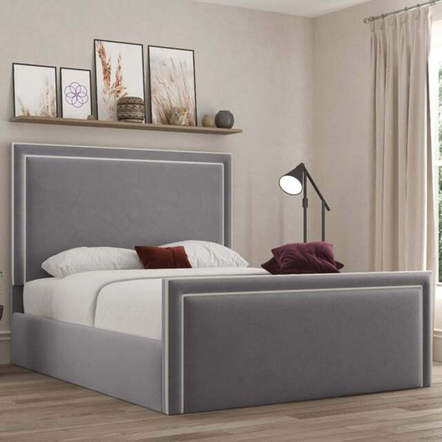 DS Living Verona Double Plush Grey Piping Ottoman Bed - Wilko - image 1