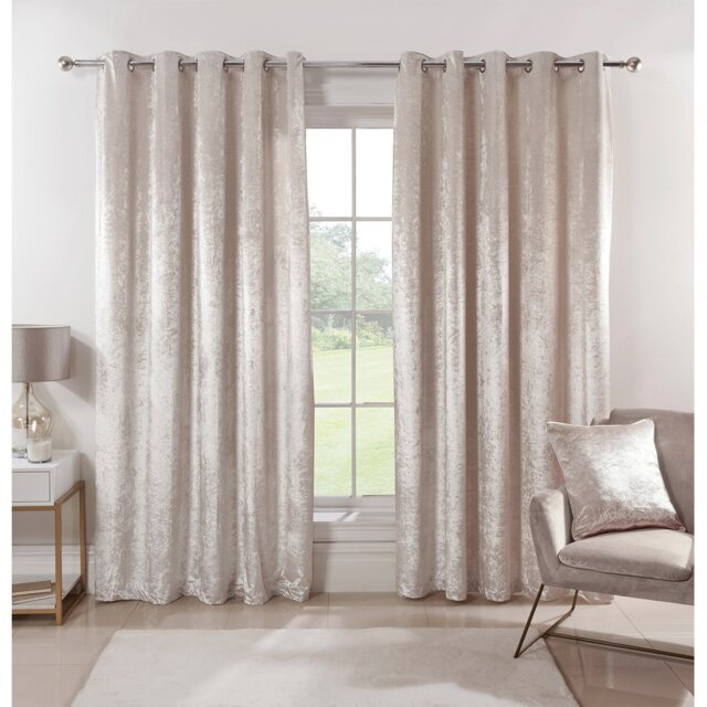 Divante Ivory Crushed Velvet Eyelet Curtains 183 x 168cm - Size: W 183 x D 168cm - Wilko