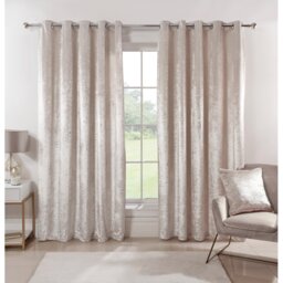Divante Ivory Crushed Velvet Eyelet Curtains 183 x 168cm - Size: W 183 x D 168cm - Wilko - thumbnail 1