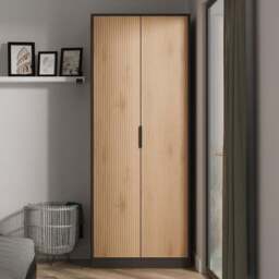 Crowndale Hong Kong 2 Door Slatt Effect and Graphite Tall Wardrobe Ready Assembled - Slatt Effect & Graphite - Wilko - thumbnail 1