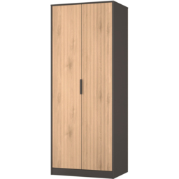 Crowndale Hong Kong 2 Door Slatt Effect and Graphite Tall Wardrobe Ready Assembled - Slatt Effect & Graphite - Wilko - thumbnail 5