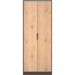 Crowndale Hong Kong 2 Door Slatt Effect and Graphite Tall Wardrobe Ready Assembled - Slatt Effect & Graphite - Wilko - thumbnail 3