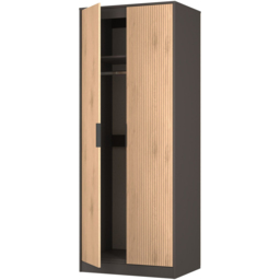 Crowndale Hong Kong 2 Door Slatt Effect and Graphite Tall Wardrobe Ready Assembled - Slatt Effect & Graphite - Wilko - thumbnail 7