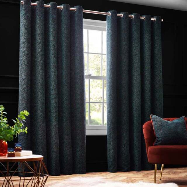 Paoletti Galaxy Emerald Chenille Eyelet Curtain 117 x 137cm - Size: W 137 x D 117cm - Green - Wilko - image 1