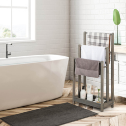 Costway 3 Tier Grey Wood Freestanding Towel Rack with Shelf - Size: 94 x 34 x 6cm - Wilko - thumbnail 4