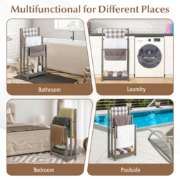 Costway 3 Tier Grey Wood Freestanding Towel Rack with Shelf - Size: 94 x 34 x 6cm - Wilko - thumbnail 5