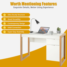 Costway Wooden Computer Desk with Drawer and Cabinet - Size: 119 x 59 x 21cm - White - Wilko - thumbnail 6