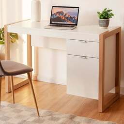 Costway Wooden Computer Desk with Drawer and Cabinet - Size: 119 x 59 x 21cm - White - Wilko - thumbnail 1
