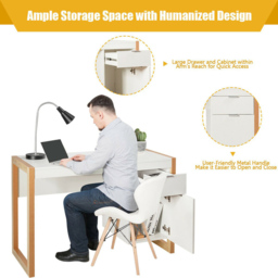 Costway Wooden Computer Desk with Drawer and Cabinet - Size: 119 x 59 x 21cm - White - Wilko - thumbnail 7