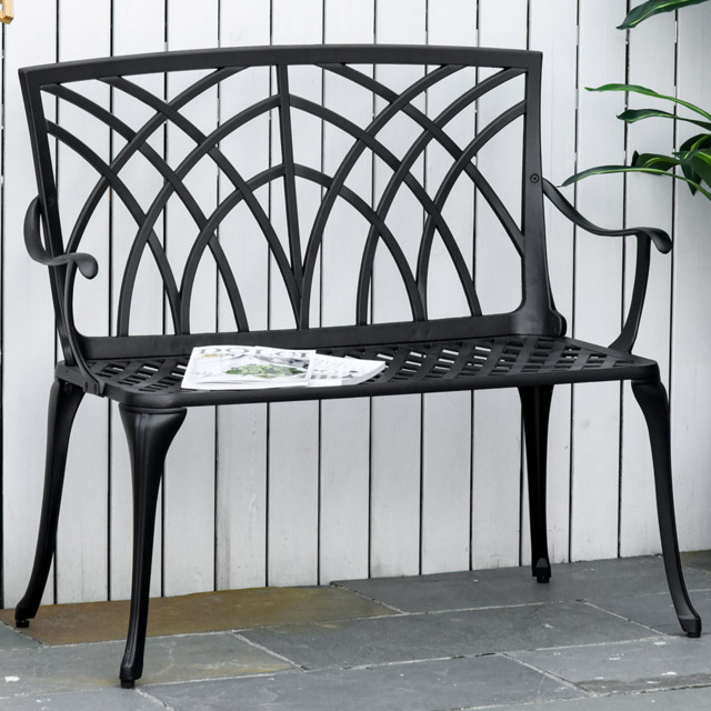 Outsunny 2 Seater Black Decorative Aluminium Loveseat Bench - Wilko - image 1