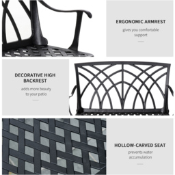 Outsunny 2 Seater Black Decorative Aluminium Loveseat Bench - Wilko - thumbnail 6