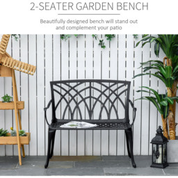 Outsunny 2 Seater Black Decorative Aluminium Loveseat Bench - Wilko - thumbnail 5