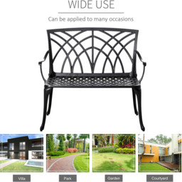 Outsunny 2 Seater Black Decorative Aluminium Loveseat Bench - Wilko - thumbnail 7