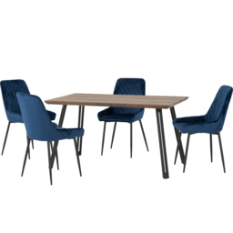 Seconique Quebec Medium Oak Effect Straight Edge 4 Seater Avery Dining Set Sapphire Blue - Brown - Wilko - thumbnail 3