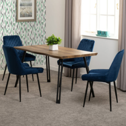 Seconique Quebec Medium Oak Effect Straight Edge 4 Seater Avery Dining Set Sapphire Blue - Brown - Wilko - thumbnail 1