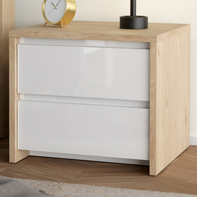 Florence Next 2 Drawer Jackson Hickory White High Gloss Nightstand - Multi - Furniture To Go - Wilko - image 1